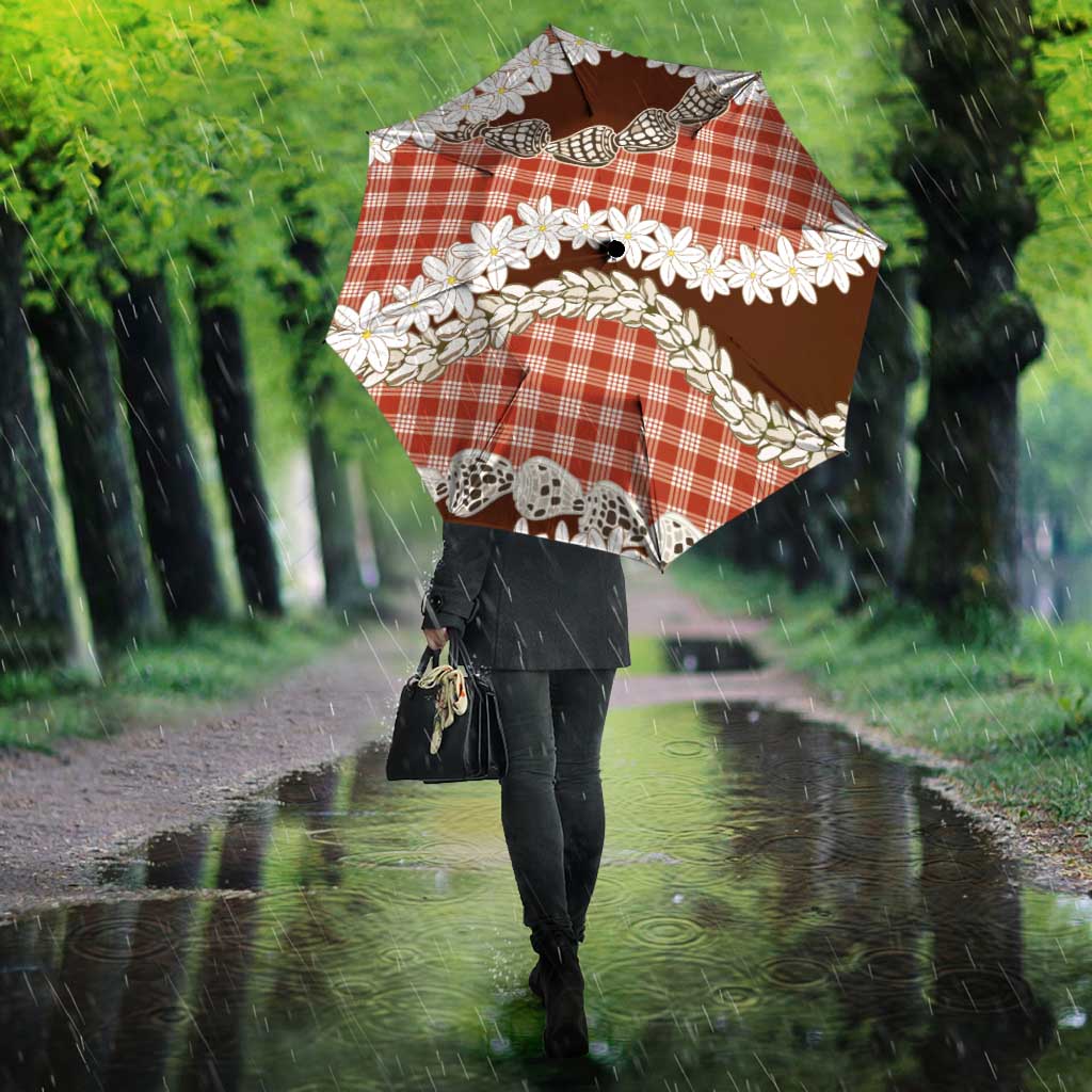 Red Hawaii Tiare and Shell Lei Umbrella Hawaiian Palaka Luxury Vibes - Polynesian Pride