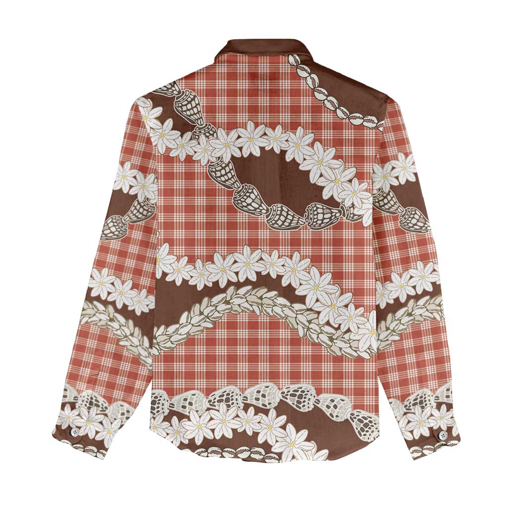 Red Hawaii Tiare and Shell Lei Women Casual Shirt Hawaiian Palaka Luxury Vibes LT14 - Polynesian Pride