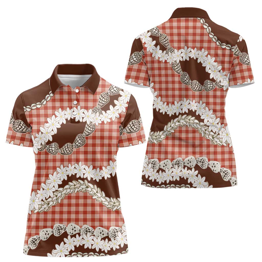 Red Hawaii Tiare and Shell Lei Women Polo Shirt Hawaiian Palaka Luxury Vibes - Polynesian Pride
