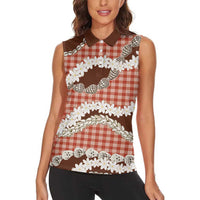 Red Hawaii Tiare and Shell Lei Women Sleeveless Polo Shirt Hawaiian Palaka Luxury Vibes - Polynesian Pride