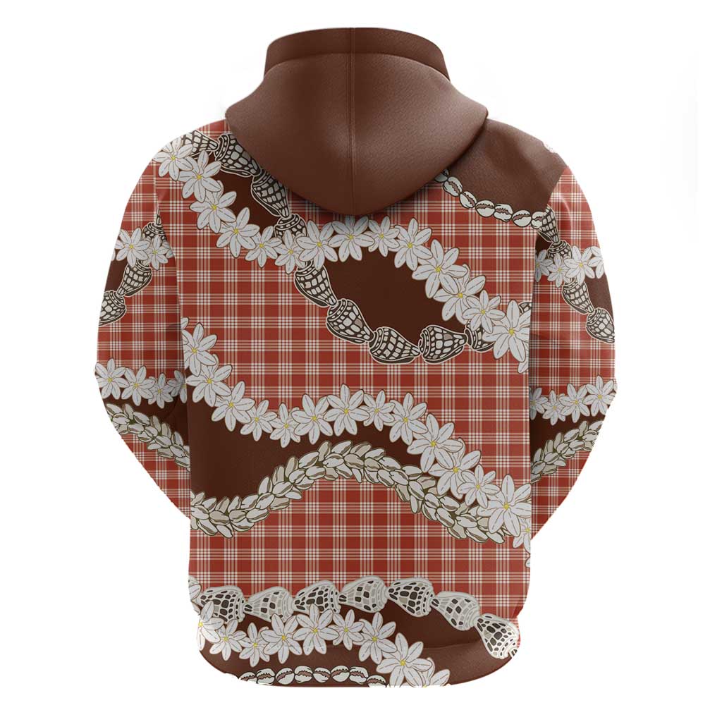Red Hawaii Tiare and Shell Lei Zip Hoodie Hawaiian Palaka Luxury Vibes - Polynesian Pride