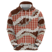 Red Hawaii Tiare and Shell Lei Zip Hoodie Hawaiian Palaka Luxury Vibes - Polynesian Pride