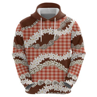Red Hawaii Tiare and Shell Lei Zip Hoodie Hawaiian Palaka Luxury Vibes - Polynesian Pride