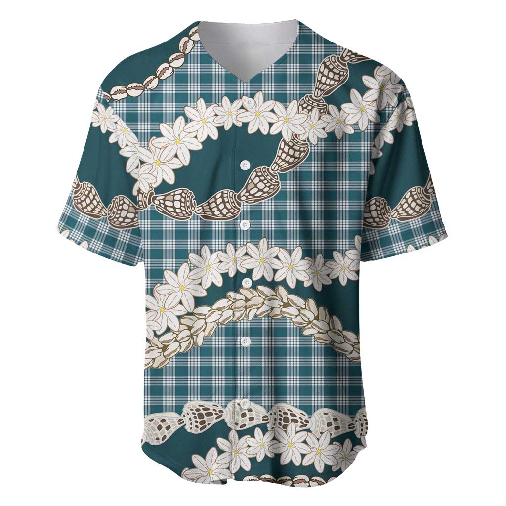Dark Cyan Hawaii Tiare and Shell Lei Baseball Jersey Hawaiian Palaka Luxury Vibes - Polynesian Pride