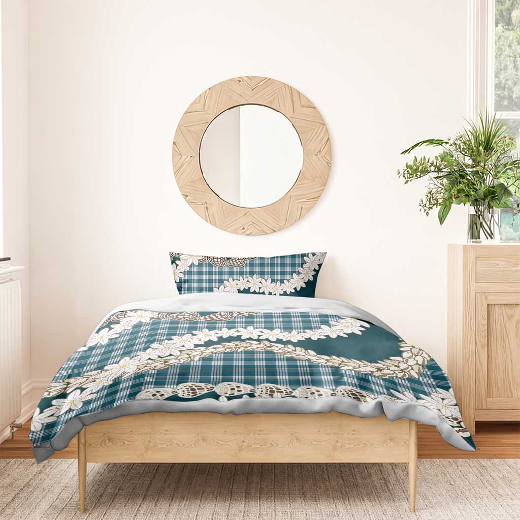 Dark Cyan Hawaii Tiare and Shell Lei Bedding Set Hawaiian Palaka Luxury Vibes - Polynesian Pride