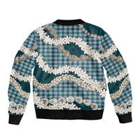Dark Cyan Hawaii Tiare and Shell Lei Bomber Jacket Hawaiian Palaka Luxury Vibes - Polynesian Pride