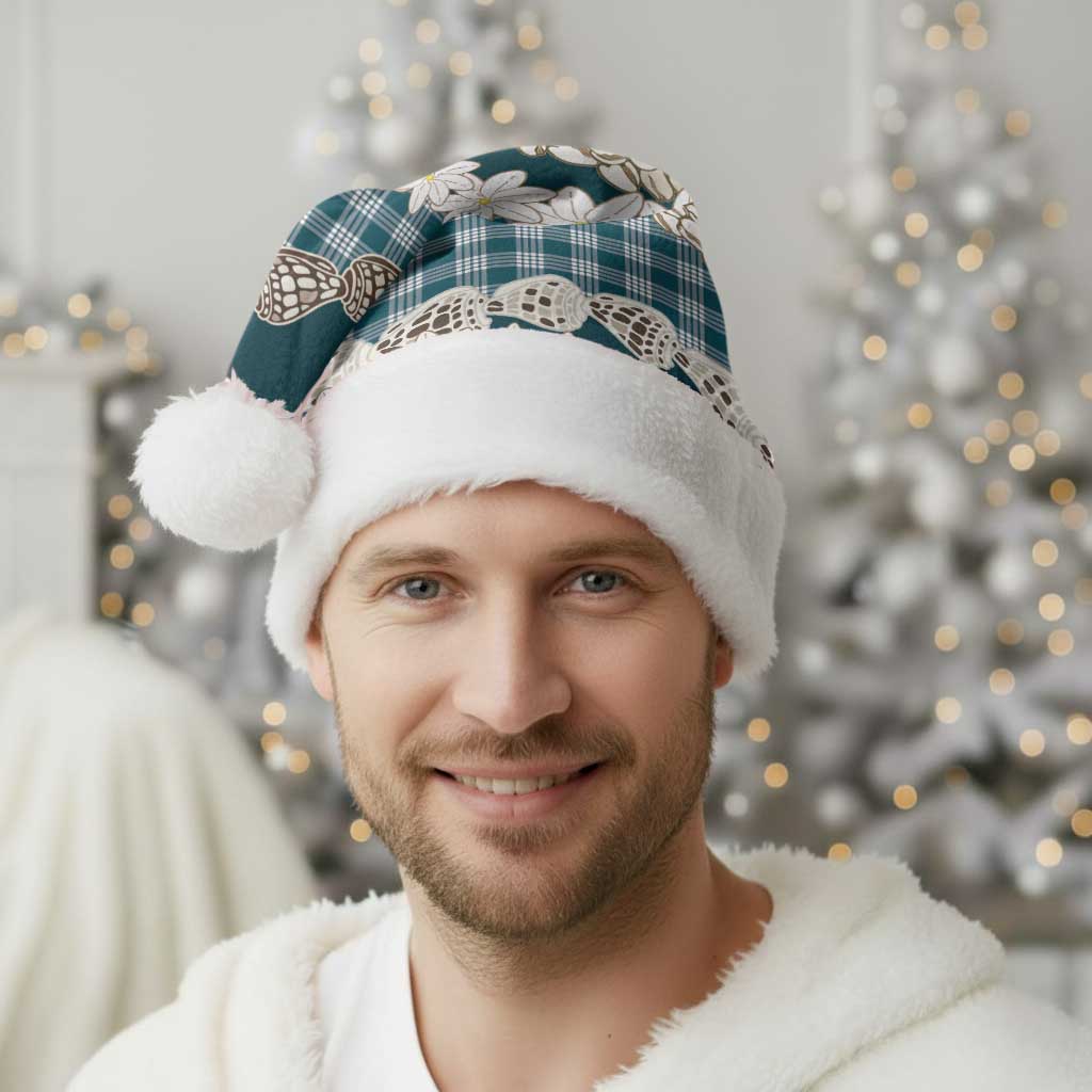 Dark Cyan Hawaii Tiare and Shell Lei Christmas Santa Hat Hawaiian Palaka Luxury Vibes - Polynesian Pride