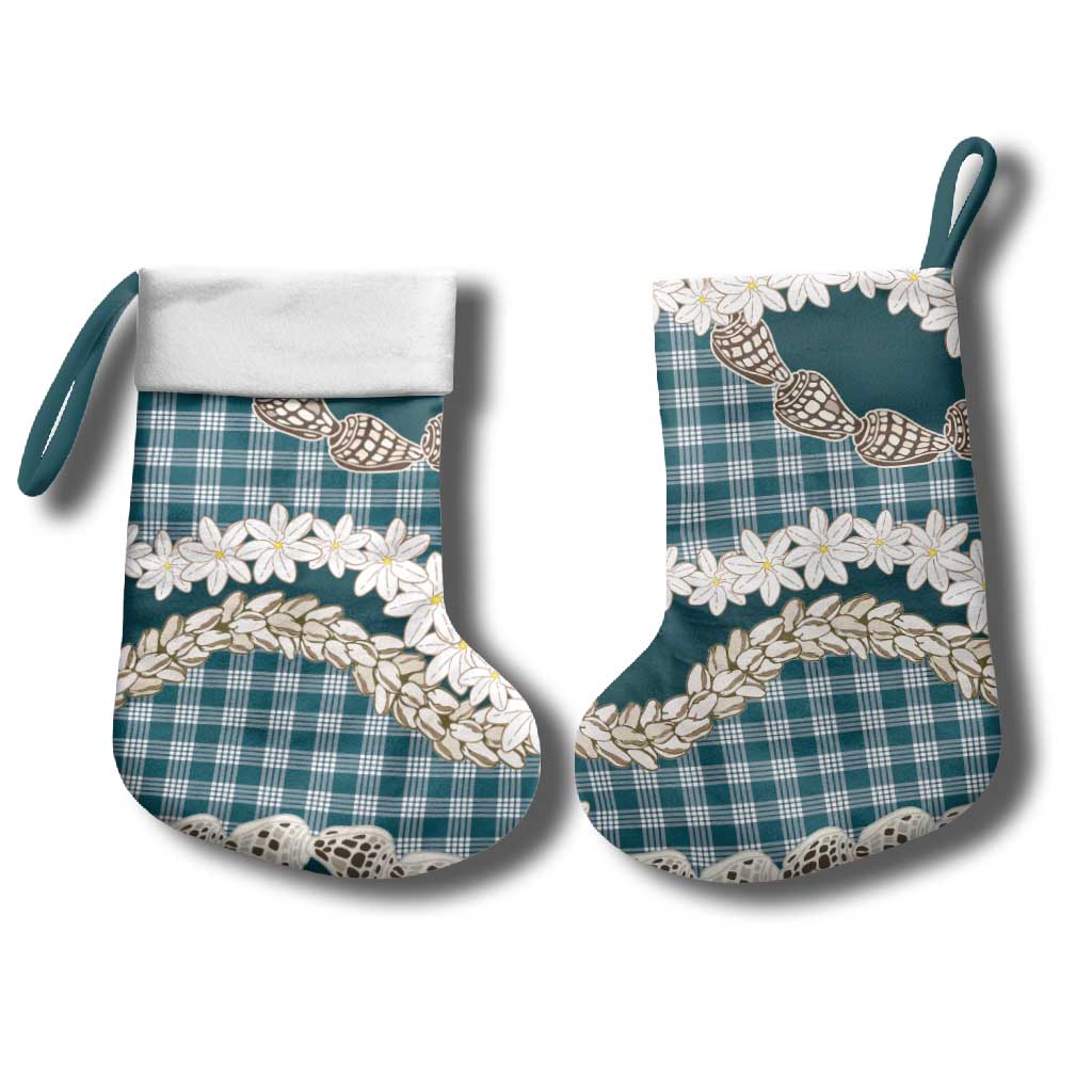 Dark Cyan Hawaii Tiare and Shell Lei Christmas Stocking Hawaiian Palaka Luxury Vibes - Polynesian Pride