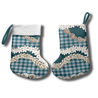 Dark Cyan Hawaii Tiare and Shell Lei Christmas Stocking Hawaiian Palaka Luxury Vibes - Polynesian Pride