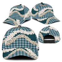 Dark Cyan Hawaii Tiare and Shell Lei Classic Cap Hawaiian Palaka Luxury Vibes - Polynesian Pride