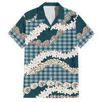 Dark Cyan Hawaii Tiare and Shell Lei Family Matching Long Sleeve Bodycon Dress and Hawaiian Shirt Hawaiian Palaka Luxury Vibes LT14 Dad's Shirt - Short Sleeve Dark Cyan - Polynesian Pride