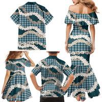 Dark Cyan Hawaii Tiare and Shell Lei Family Matching Mermaid Dress and Hawaiian Shirt Hawaiian Palaka Luxury Vibes LT14 - Polynesian Pride