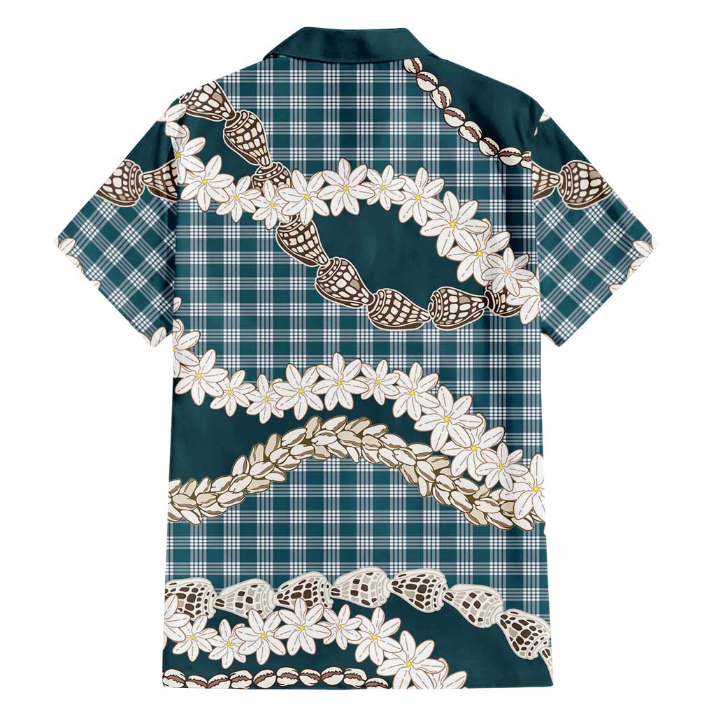 Dark Cyan Hawaii Tiare and Shell Lei Family Matching Puletasi and Hawaiian Shirt Hawaiian Palaka Luxury Vibes LT14 - Polynesian Pride