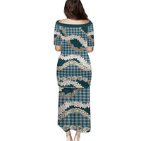 Dark Cyan Hawaii Tiare and Shell Lei Family Matching Puletasi and Hawaiian Shirt Hawaiian Palaka Luxury Vibes LT14 - Polynesian Pride