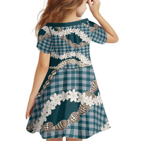 Dark Cyan Hawaii Tiare and Shell Lei Family Matching Short Sleeve Bodycon Dress and Hawaiian Shirt Hawaiian Palaka Luxury Vibes LT14 - Polynesian Pride