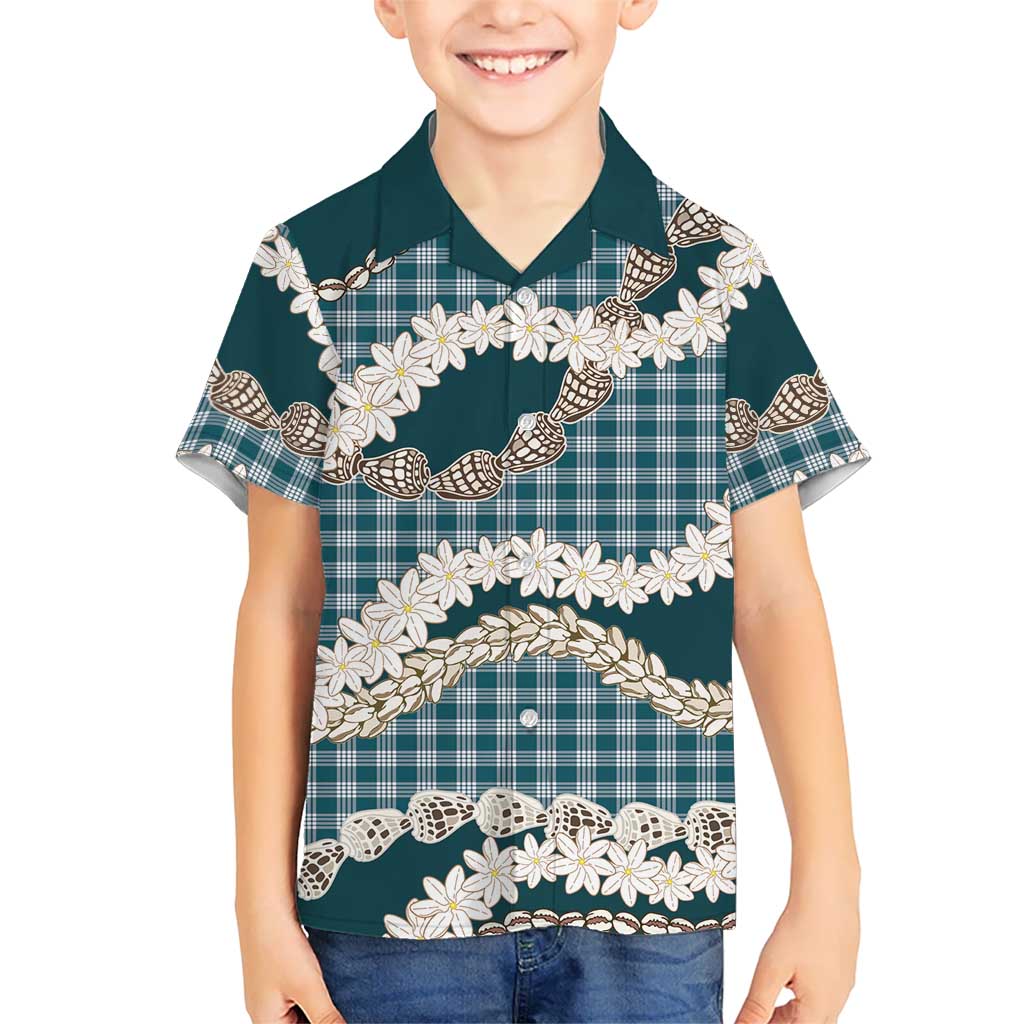 Dark Cyan Hawaii Tiare and Shell Lei Family Matching Short Sleeve Bodycon Dress and Hawaiian Shirt Hawaiian Palaka Luxury Vibes LT14 Son's Shirt Dark Cyan - Polynesian Pride