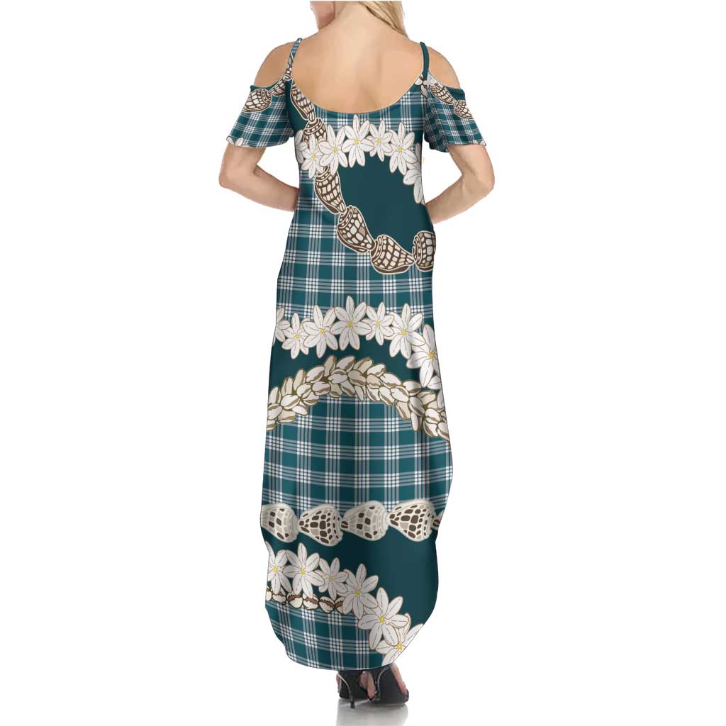 Dark Cyan Hawaii Tiare and Shell Lei Family Matching Summer Maxi Dress and Hawaiian Shirt Hawaiian Palaka Luxury Vibes LT14 - Polynesian Pride