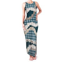 Dark Cyan Hawaii Tiare and Shell Lei Family Matching Tank Maxi Dress and Hawaiian Shirt Hawaiian Palaka Luxury Vibes LT14 Mom's Dress Dark Cyan - Polynesian Pride