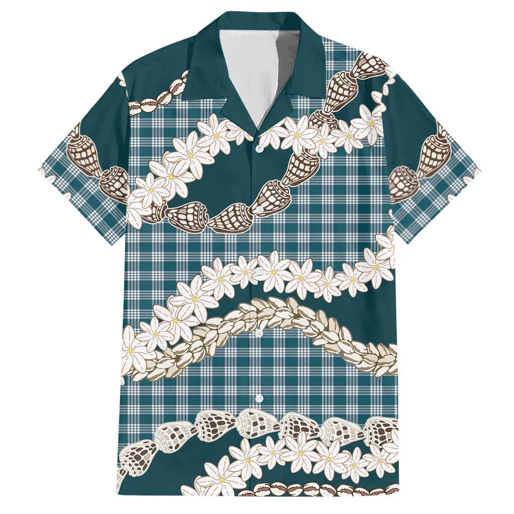 Dark Cyan Hawaii Tiare and Shell Lei Hawaiian Shirt Hawaiian Palaka Luxury Vibes - Polynesian Pride