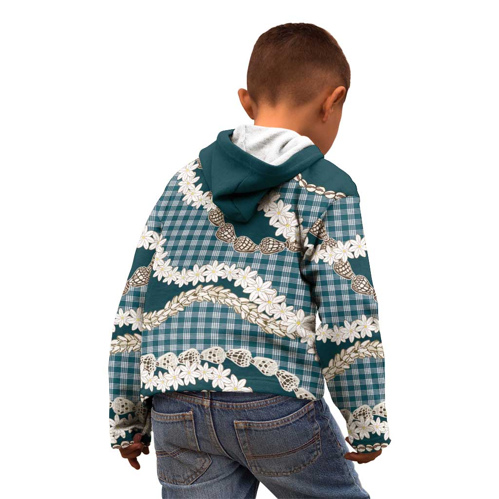 Dark Cyan Hawaii Tiare and Shell Lei Kid Hoodie Hawaiian Palaka Luxury Vibes LT14 - Polynesian Pride