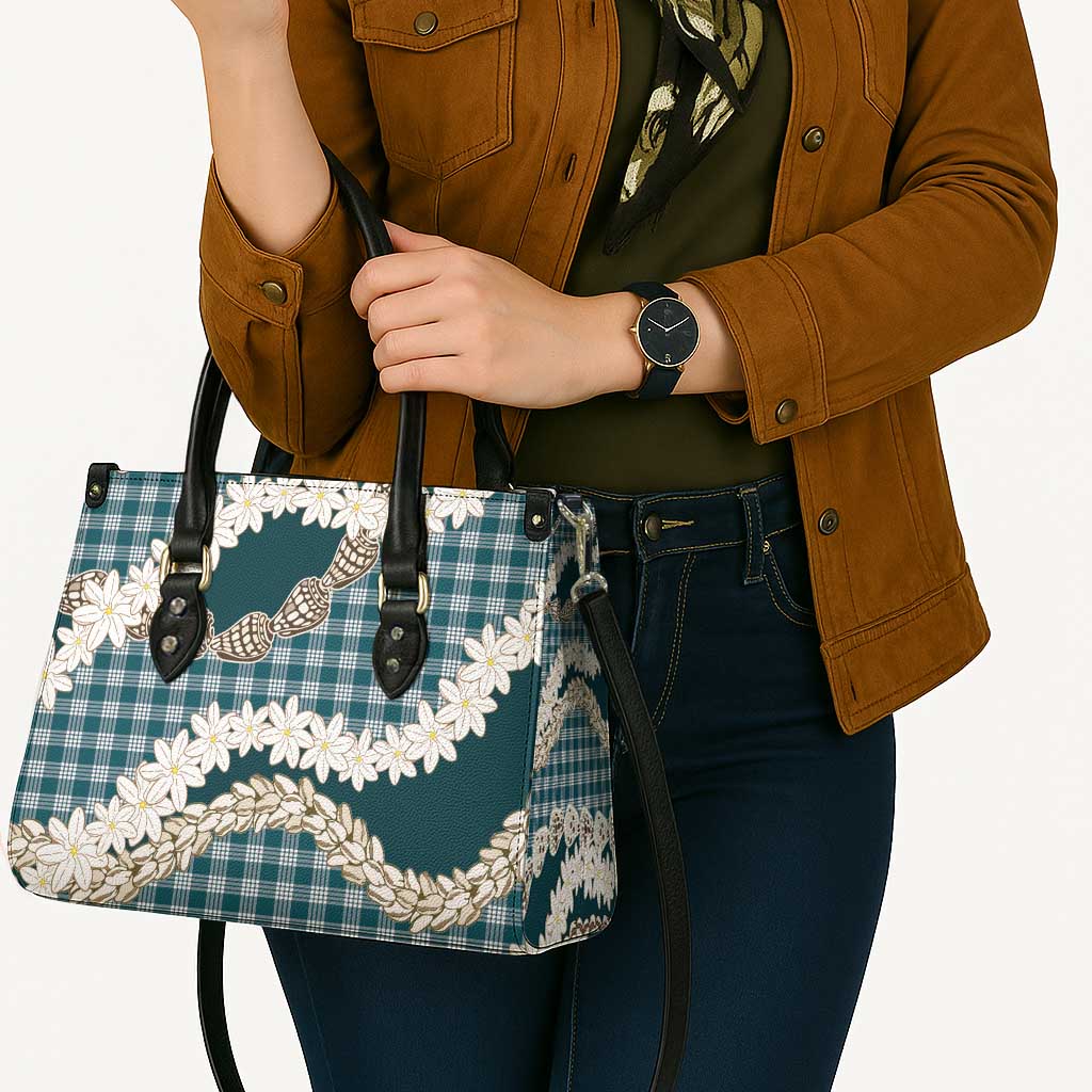 Dark Cyan Hawaii Tiare and Shell Lei Leather Bag Hawaiian Palaka Luxury Vibes - Polynesian Pride