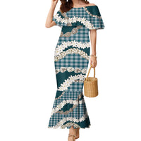 Dark Cyan Hawaii Tiare and Shell Lei Mermaid Dress Hawaiian Palaka Luxury Vibes LT14 Women Dark Cyan - Polynesian Pride