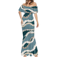 Dark Cyan Hawaii Tiare and Shell Lei Mermaid Dress Hawaiian Palaka Luxury Vibes LT14 - Polynesian Pride