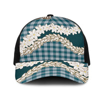 Dark Cyan Hawaii Tiare and Shell Lei Mesh Trucker Cap Hawaiian Palaka Luxury Vibes - Polynesian Pride