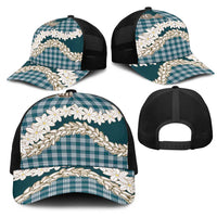 Dark Cyan Hawaii Tiare and Shell Lei Mesh Trucker Cap Hawaiian Palaka Luxury Vibes - Polynesian Pride