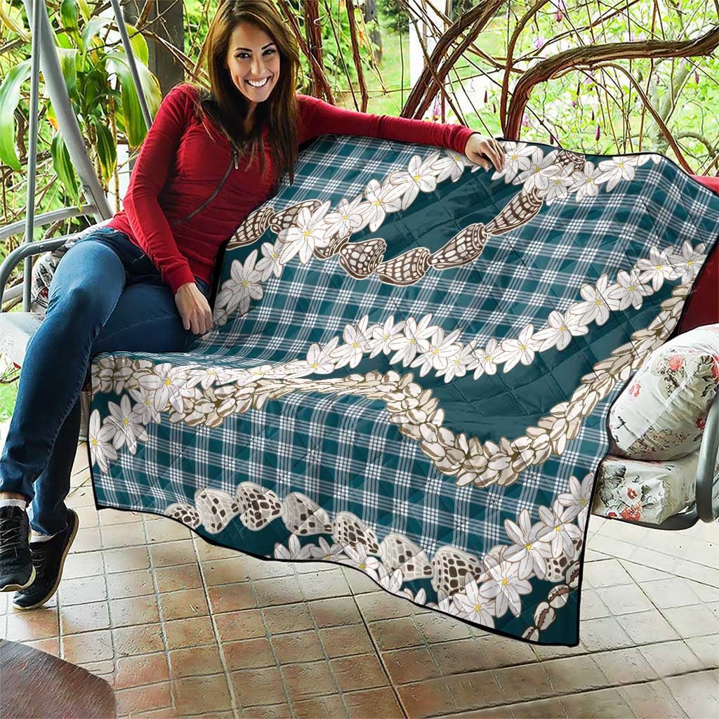 Dark Cyan Hawaii Tiare and Shell Lei Quilt Hawaiian Palaka Luxury Vibes - Polynesian Pride