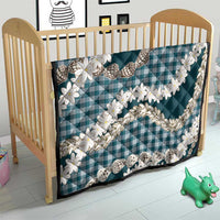 Dark Cyan Hawaii Tiare and Shell Lei Quilt Hawaiian Palaka Luxury Vibes - Polynesian Pride