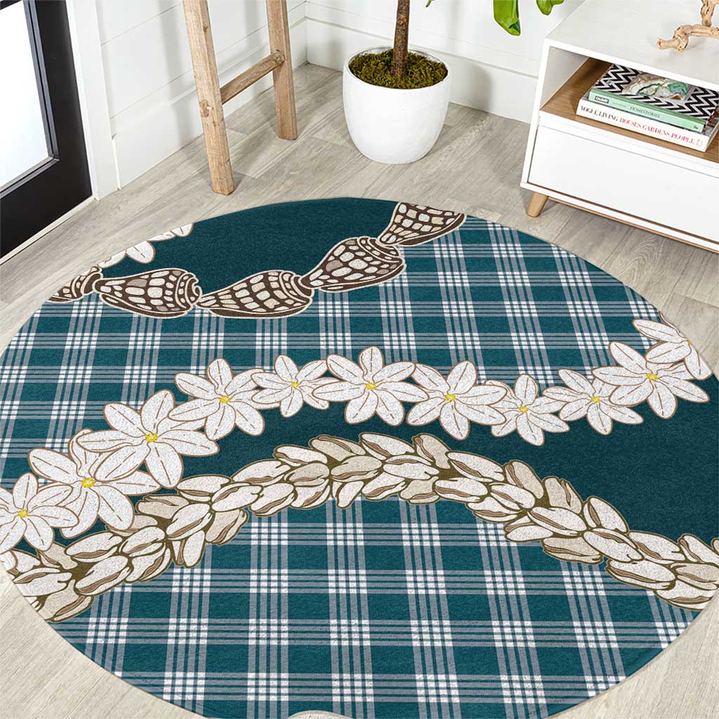 Dark Cyan Hawaii Tiare and Shell Lei Round Carpet Hawaiian Palaka Luxury Vibes - Polynesian Pride