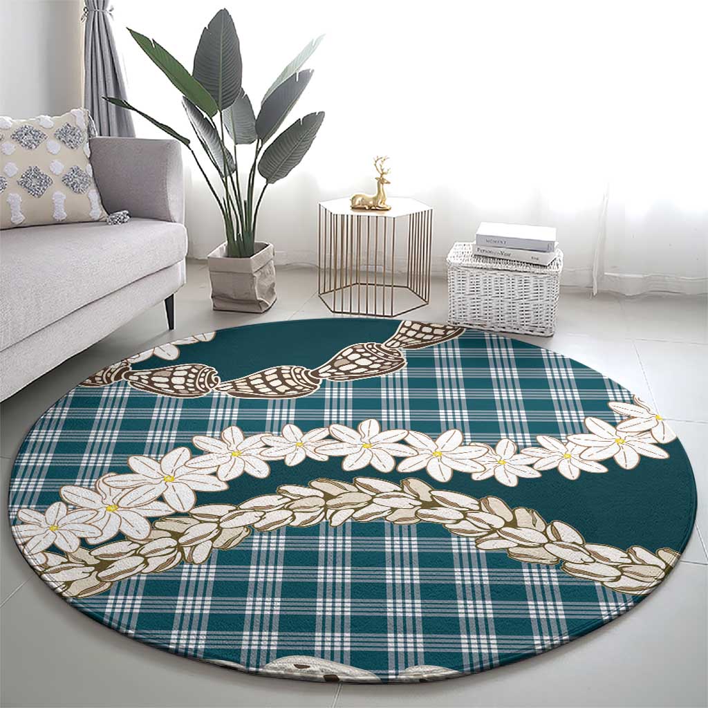 Dark Cyan Hawaii Tiare and Shell Lei Round Carpet Hawaiian Palaka Luxury Vibes - Polynesian Pride