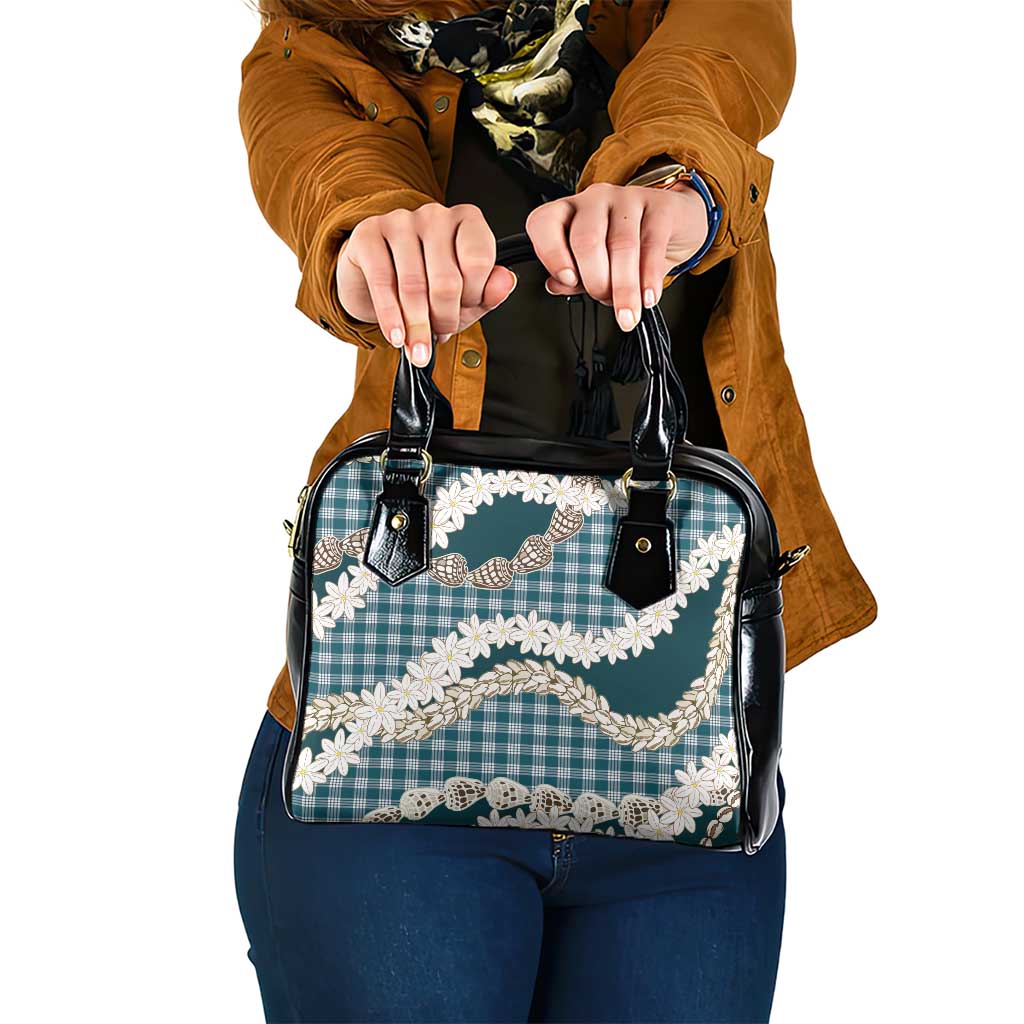 Dark Cyan Hawaii Tiare and Shell Lei Shoulder Handbag Hawaiian Palaka Luxury Vibes - Polynesian Pride