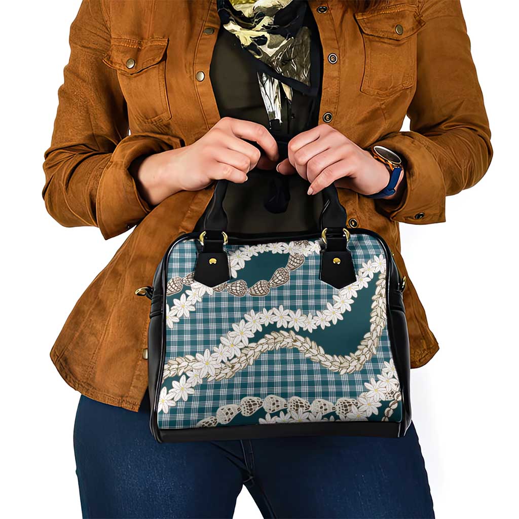 Dark Cyan Hawaii Tiare and Shell Lei Shoulder Handbag Hawaiian Palaka Luxury Vibes - Polynesian Pride