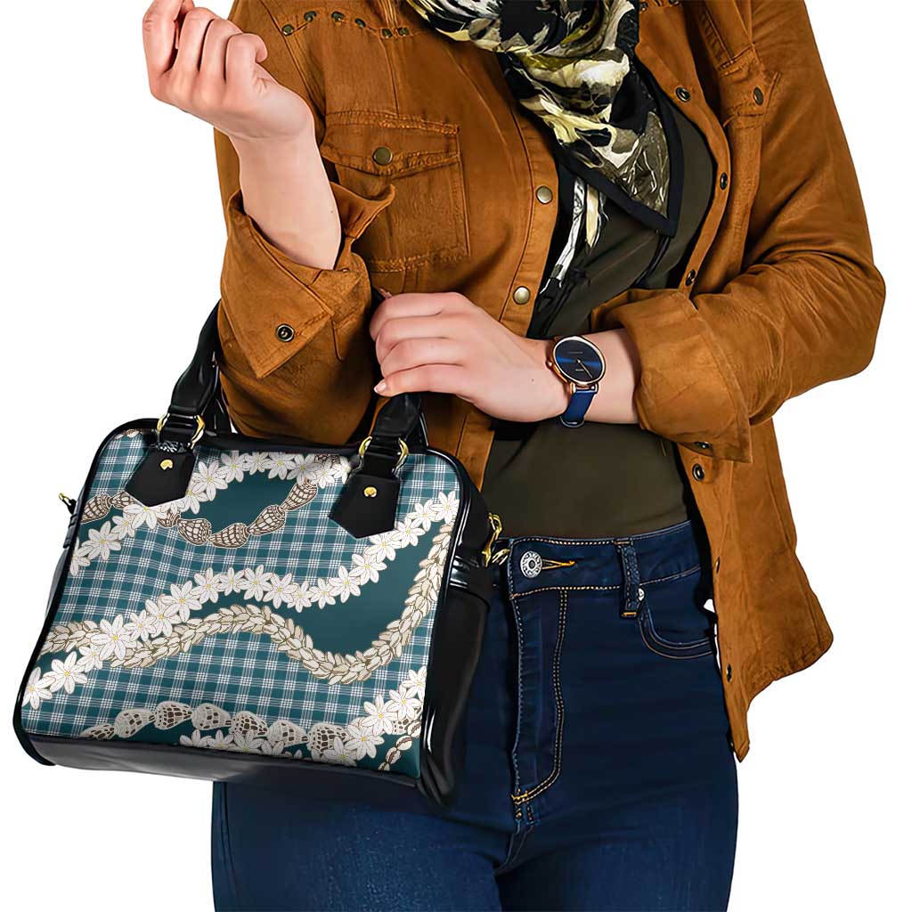Dark Cyan Hawaii Tiare and Shell Lei Shoulder Handbag Hawaiian Palaka Luxury Vibes - Polynesian Pride