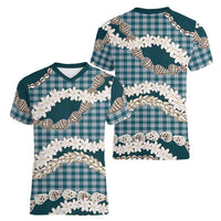 Dark Cyan Hawaii Tiare and Shell Lei Women V-Neck T-Shirt Hawaiian Palaka Luxury Vibes LT14 - Polynesian Pride