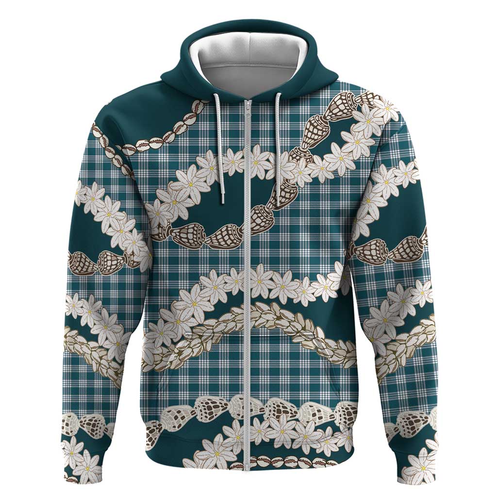 Dark Cyan Hawaii Tiare and Shell Lei Zip Hoodie Hawaiian Palaka Luxury Vibes - Polynesian Pride