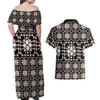 Aloha Hawaii Shell Quilt Couples Matching Off Shoulder Maxi Dress and Hawaiian Shirt Seamless Style - Polynesian Pride