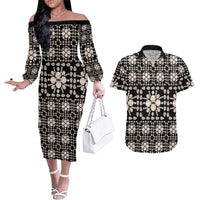 Aloha Hawaii Shell Quilt Couples Matching Off The Shoulder Long Sleeve Dress and Hawaiian Shirt Seamless Style - Polynesian Pride