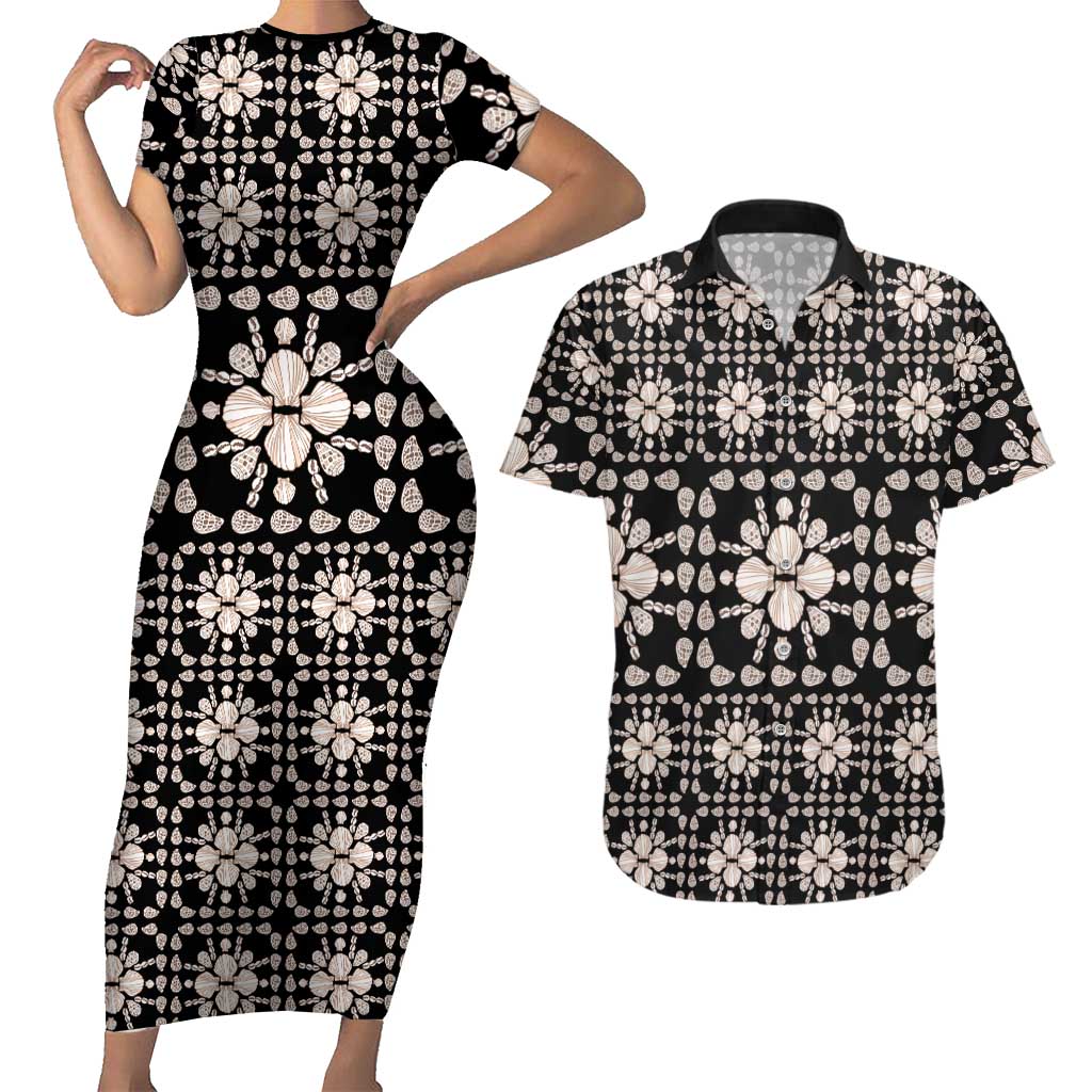 Aloha Hawaii Shell Quilt Couples Matching Short Sleeve Bodycon Dress and Hawaiian Shirt Seamless Style - Polynesian Pride