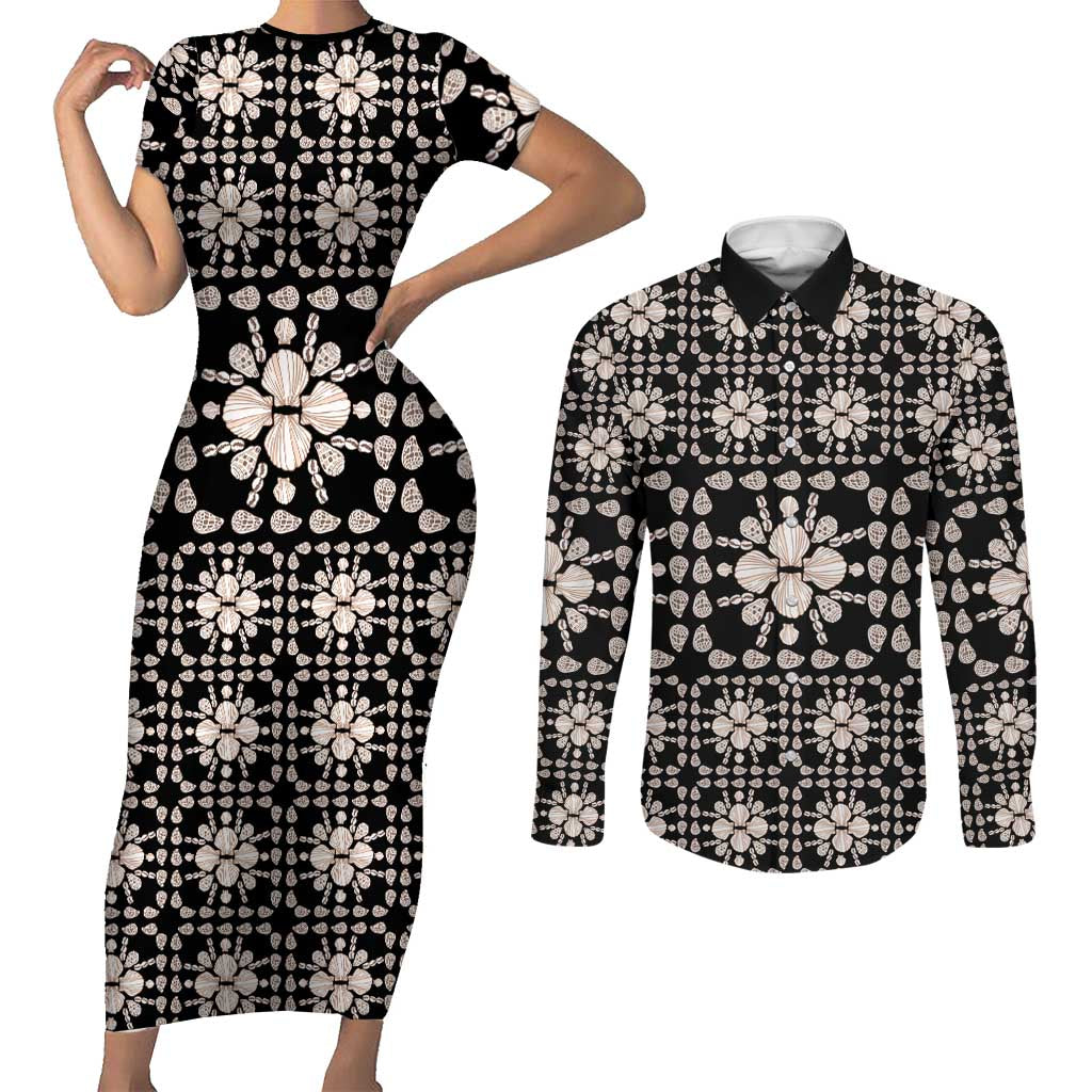 Aloha Hawaii Shell Quilt Couples Matching Short Sleeve Bodycon Dress and Long Sleeve Button Shirt Seamless Style - Polynesian Pride