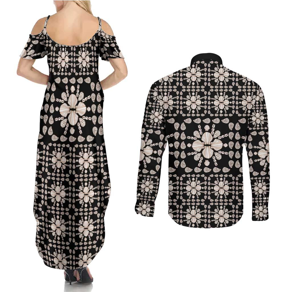Aloha Hawaii Shell Quilt Couples Matching Summer Maxi Dress and Long Sleeve Button Shirt Seamless Style - Polynesian Pride