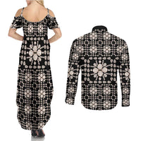 Aloha Hawaii Shell Quilt Couples Matching Summer Maxi Dress and Long Sleeve Button Shirt Seamless Style - Polynesian Pride