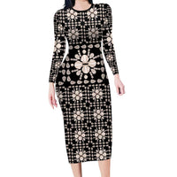 Aloha Hawaii Shell Quilt Family Matching Long Sleeve Bodycon Dress and Hawaiian Shirt Seamless Style LT14 Mom's Dress Black - Polynesian Pride