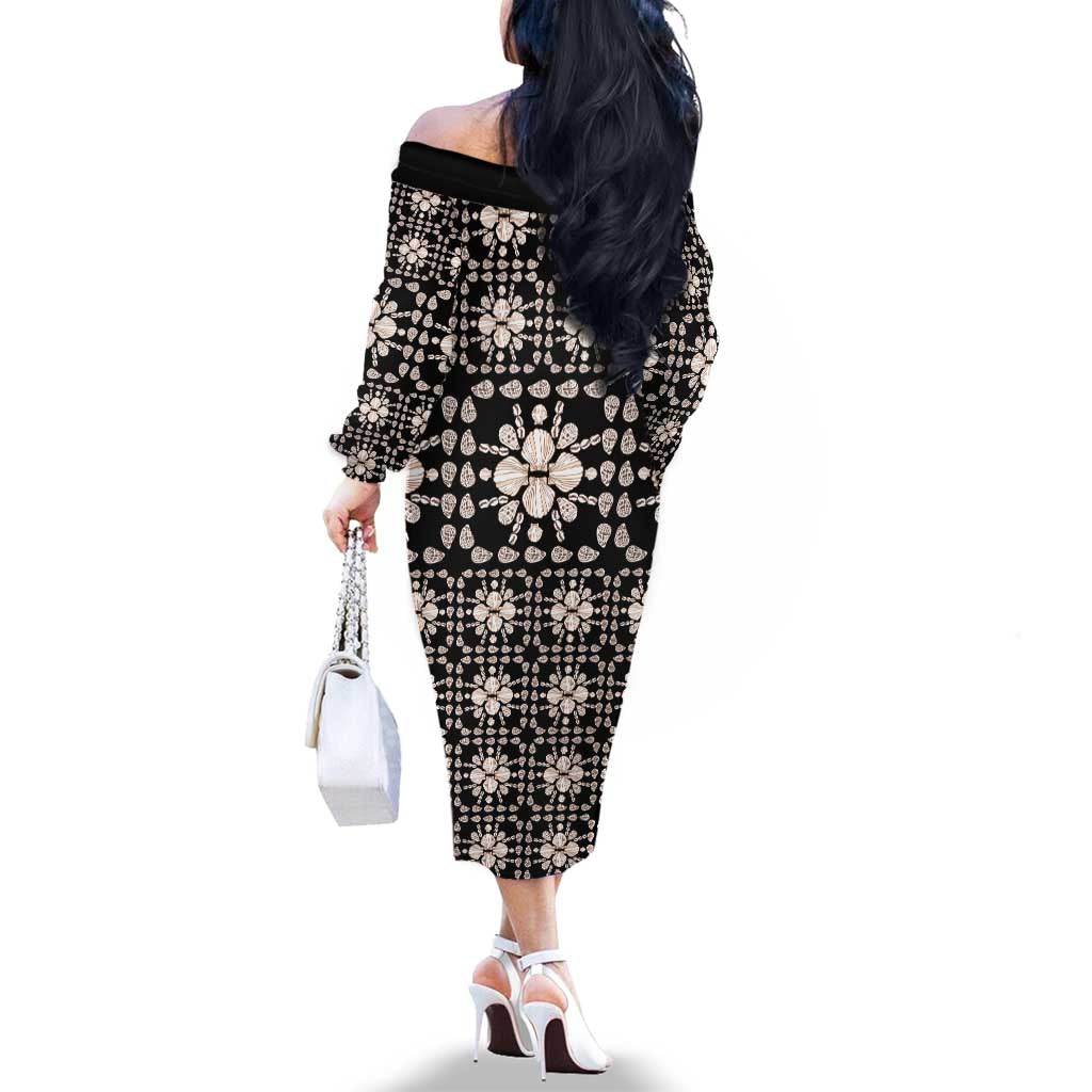 Aloha Hawaii Shell Quilt Family Matching Off The Shoulder Long Sleeve Dress and Hawaiian Shirt Seamless Style LT14 - Polynesian Pride
