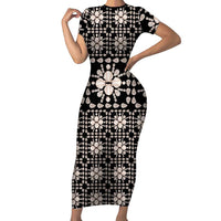 Aloha Hawaii Shell Quilt Family Matching Short Sleeve Bodycon Dress and Hawaiian Shirt Seamless Style LT14 Mom's Dress Black - Polynesian Pride