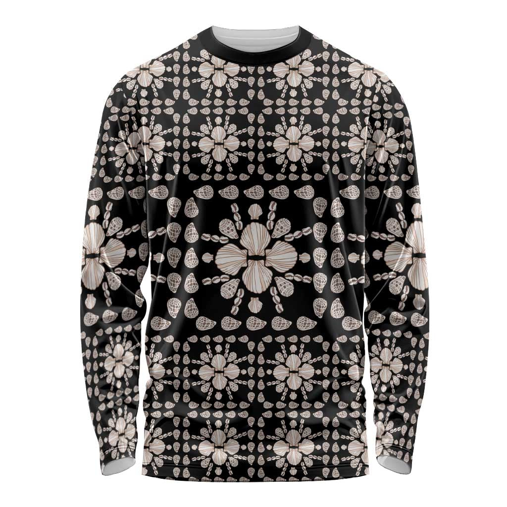 Aloha Hawaii Shell Quilt Long Sleeve Shirt Seamless Style LT14 Unisex Black - Polynesian Pride