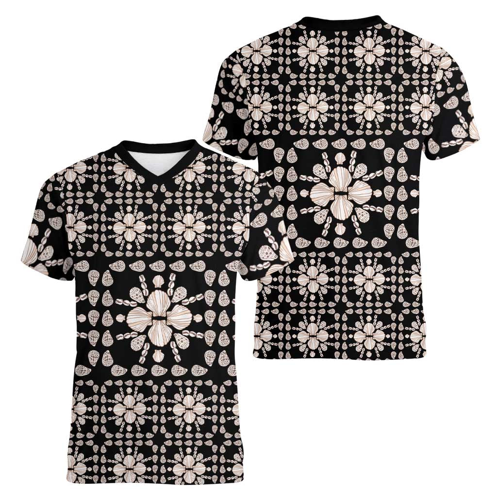 Aloha Hawaii Shell Quilt Women V-Neck T-Shirt Seamless Style - Polynesian Pride