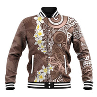 Mocha Mousse Polynesian Tribal Frangipani Tropical Vibe Baseball Jacket